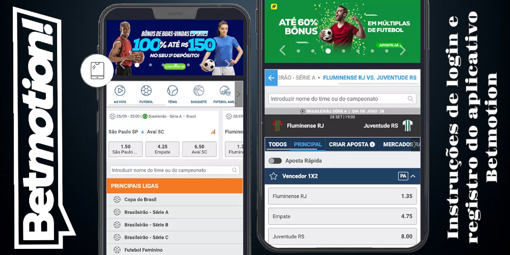 Instruções de login e registro do aplicativo Betmotion